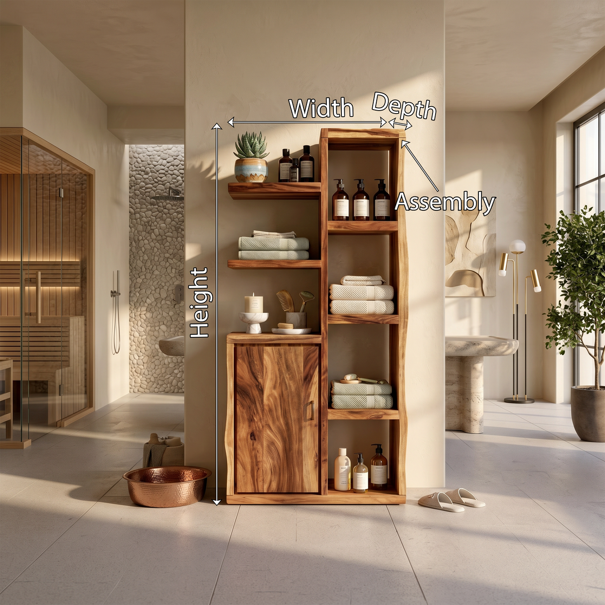 Japandi Open Shelf Storage Cabinet Wellness Suite