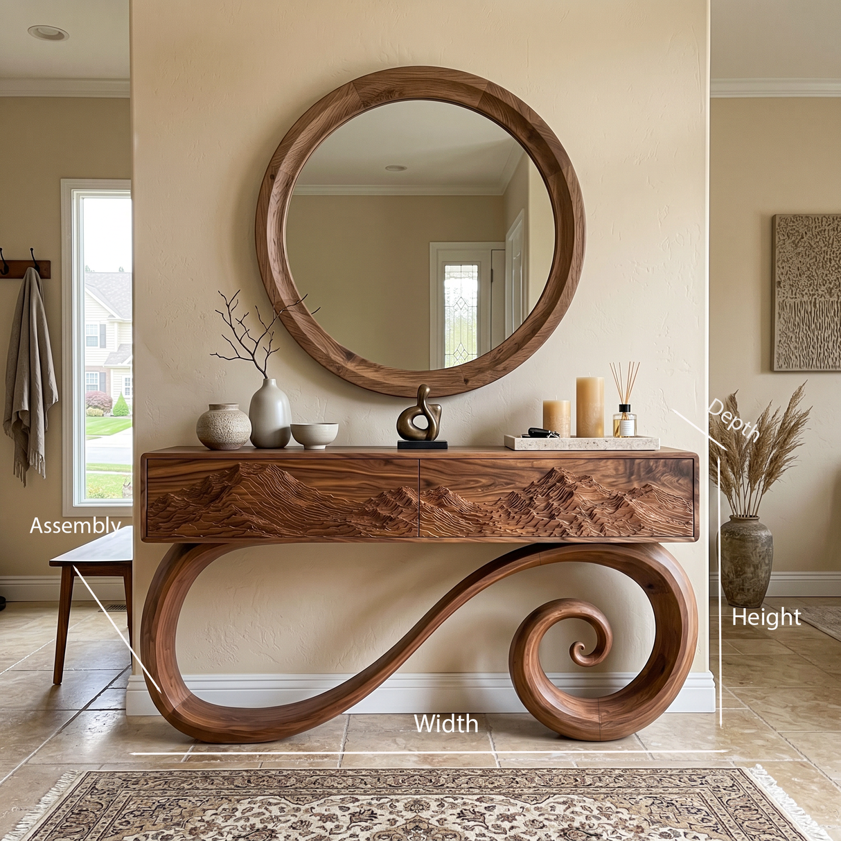 Sculptural Console Table With Spiral Base For Elegant Entryway