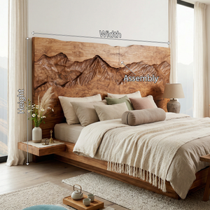 Rustic Mountain Relief Wood Headboard For Luxury Bedroom Interior