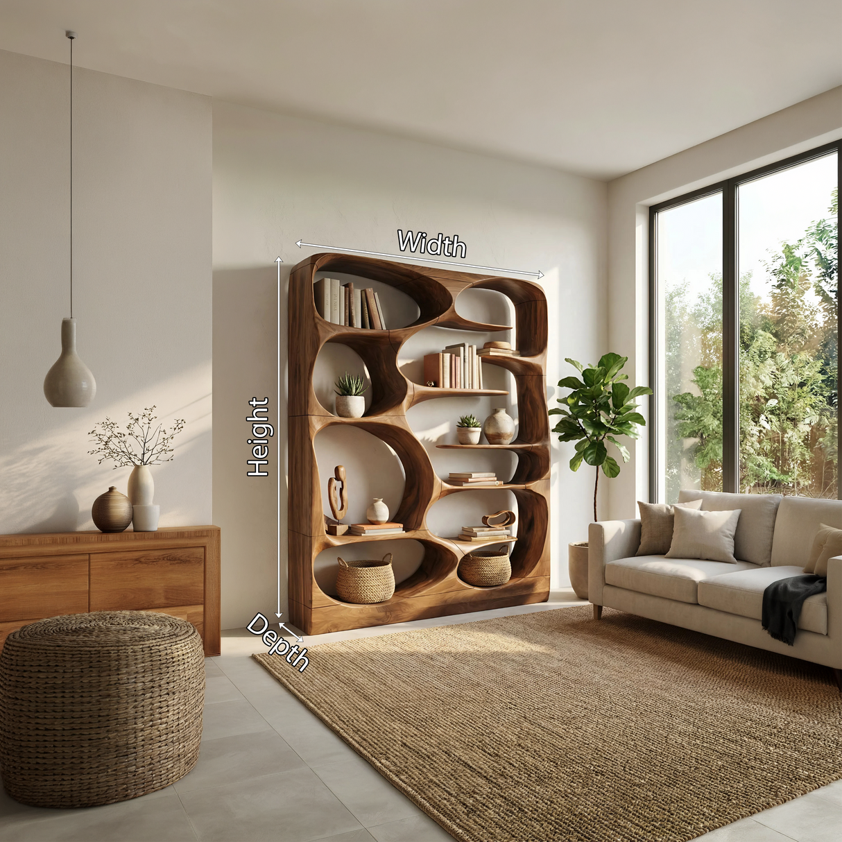 Modern Sculptural Bookshelf Storage Organizer For Living Room