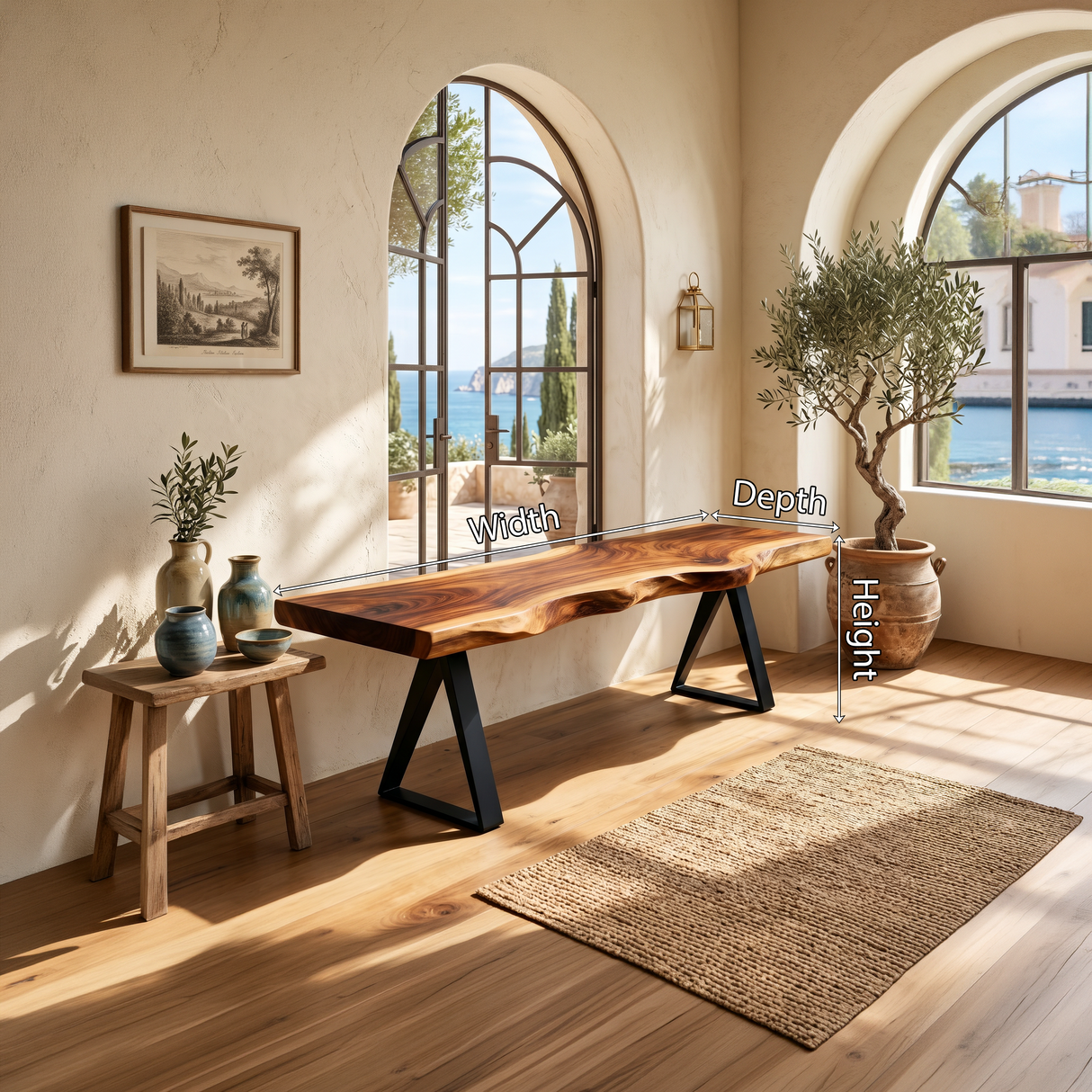 Mid Century Live Edge Slab Bench For Dining Interior Space