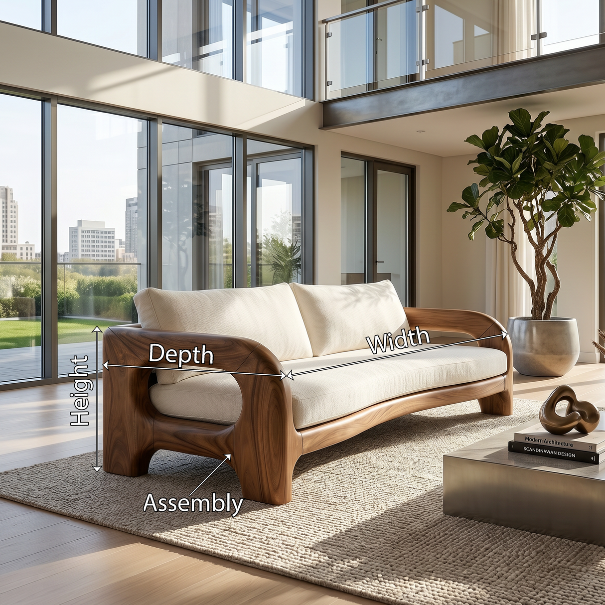 Contemporary Solid Wood Sofa With Architectural Frame For Modern Home