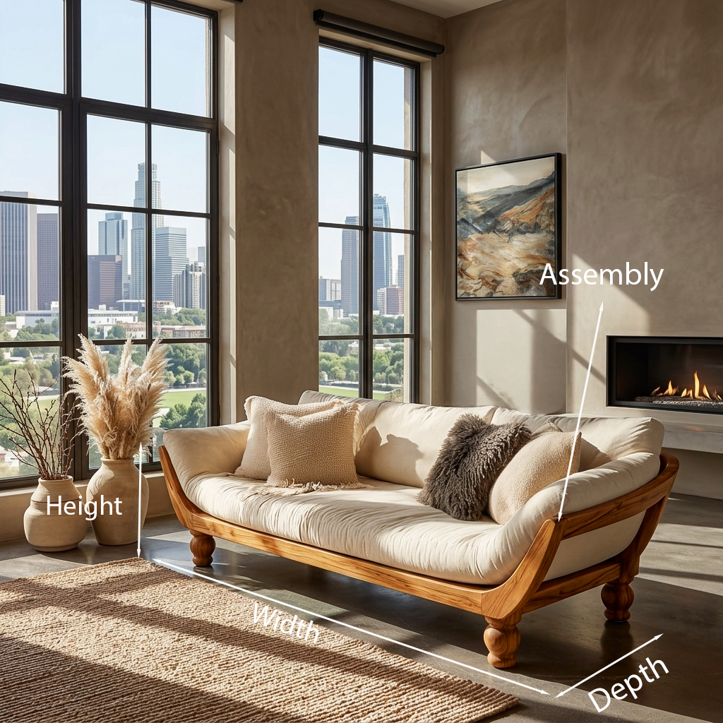 Sculptural Natural Wood Sofa For Living Room