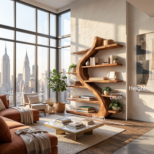 Organic Wooden Bookshelf Soft Curved Design For Home Decor