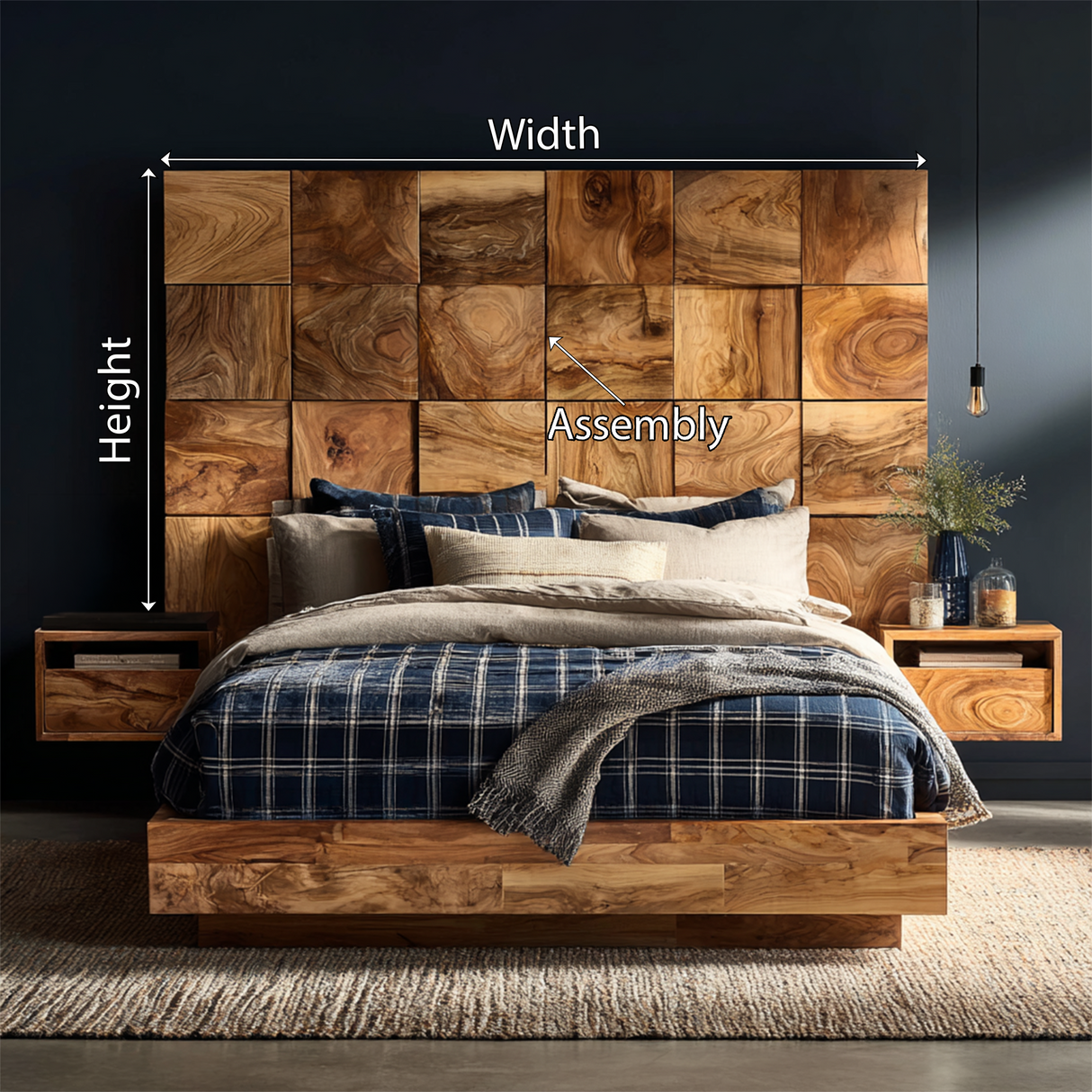 Rustic Square Panel Headboard For Modern Farmhouse Bedroom Decor