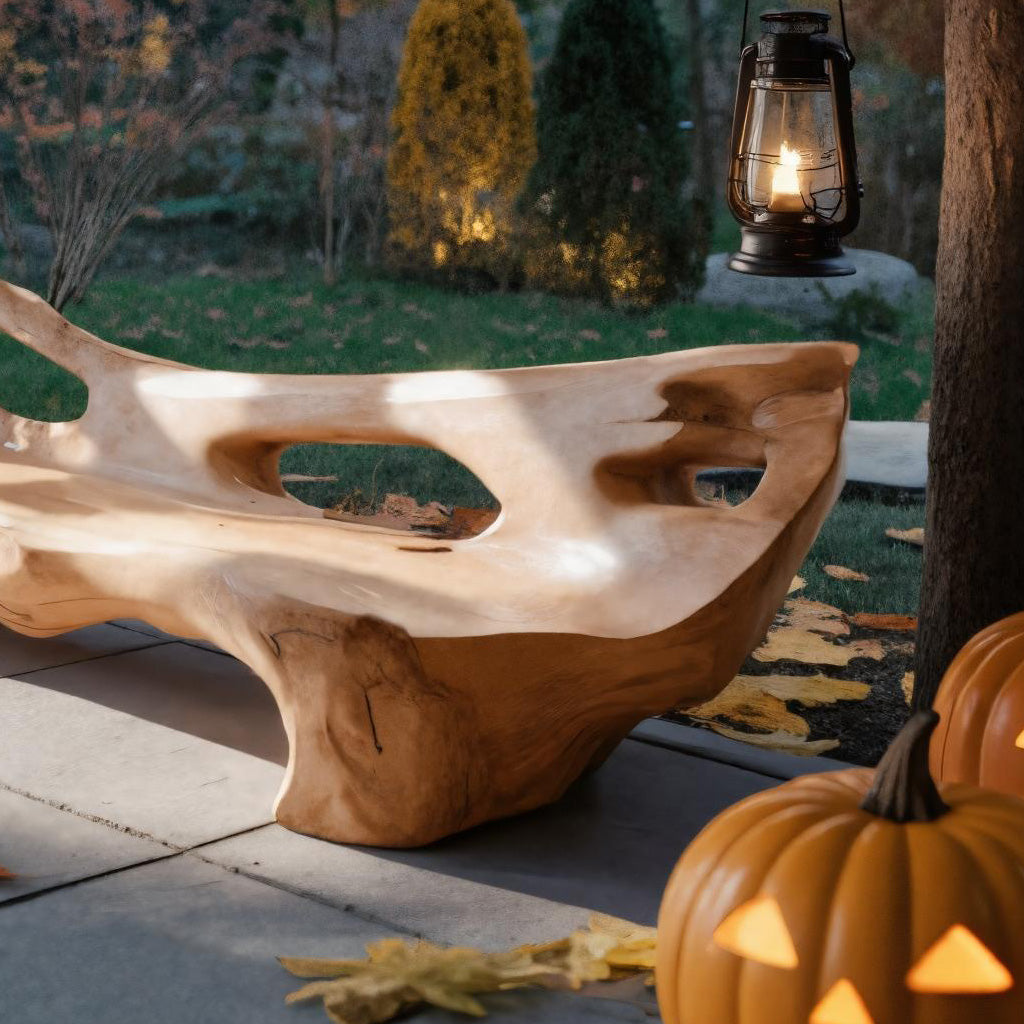 Artistic Halloween Live Edge Bench For Outdoor Or Entryway