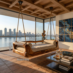 Sculptural Organic Wood Hanging Daybed Swing Penthouse Balcony