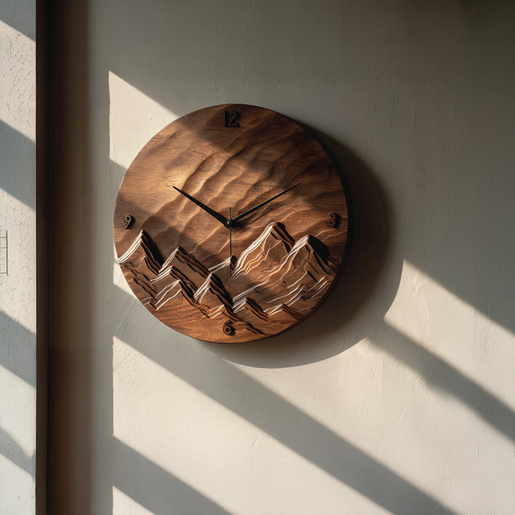 Rustic Wood Landscape Wall Clock For Living Room
