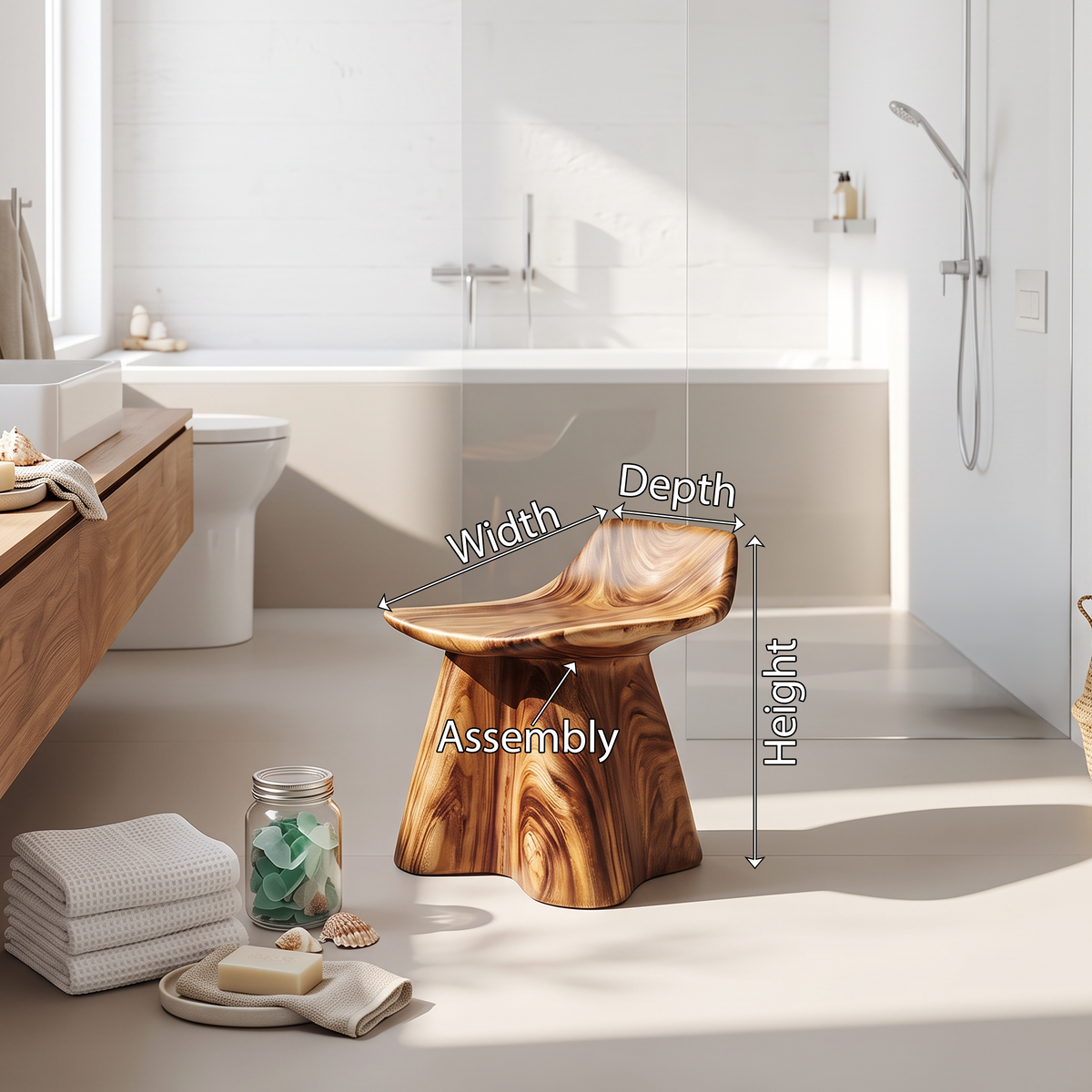 Farmhouse Shower Stool For Rustic Bathroom Interiors