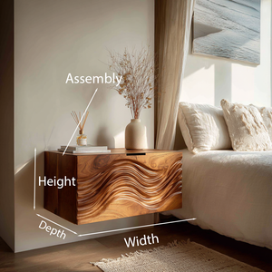 Modern Wooden Floating Nightstand With Wave Carved Front For Bedroom