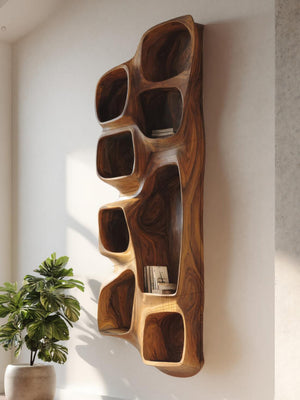Sculptural Wall Shelf With Curved Compartments For Living Room