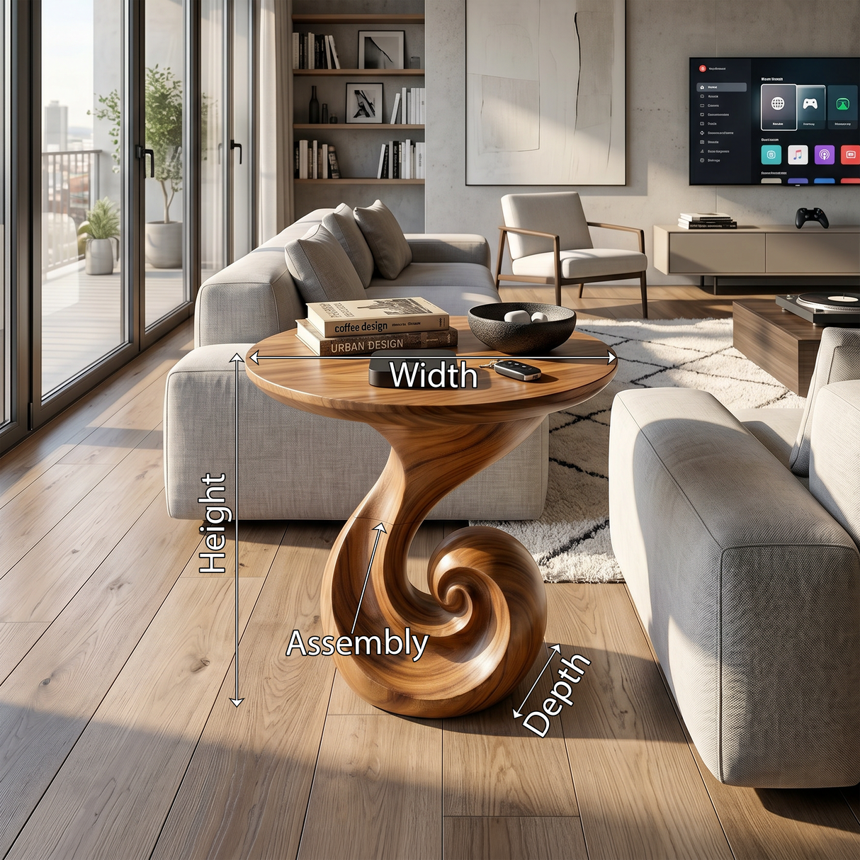Scandinavian Spiral Side Table Modern Family Room