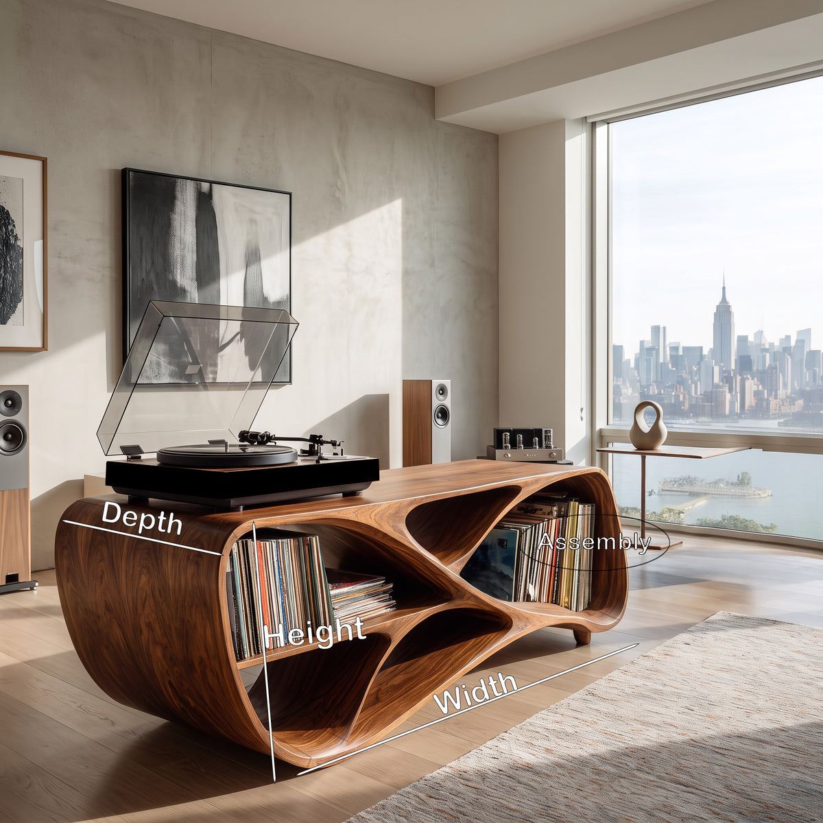 Contemporary Wooden Record Player Console For Living Room