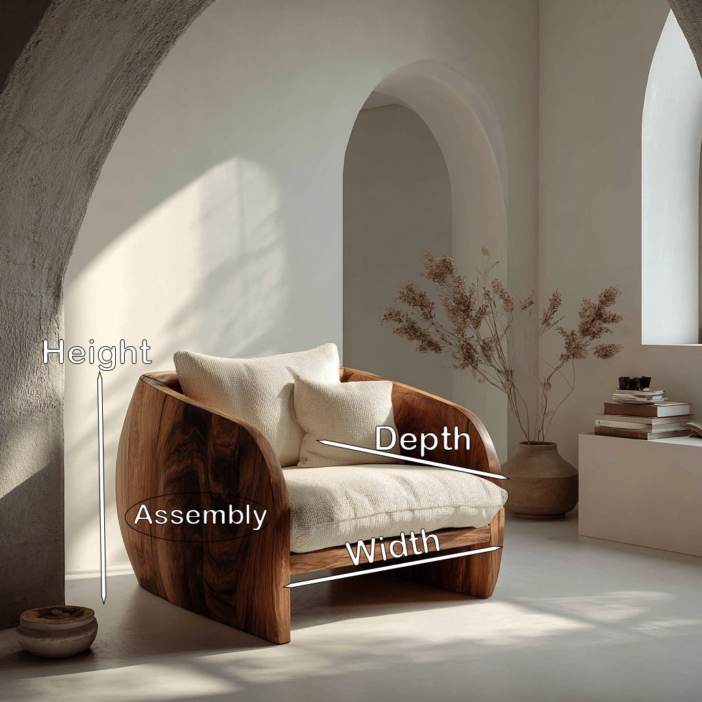 Organic Wooden Armchair With Rounded Frame For Luxury Living Room