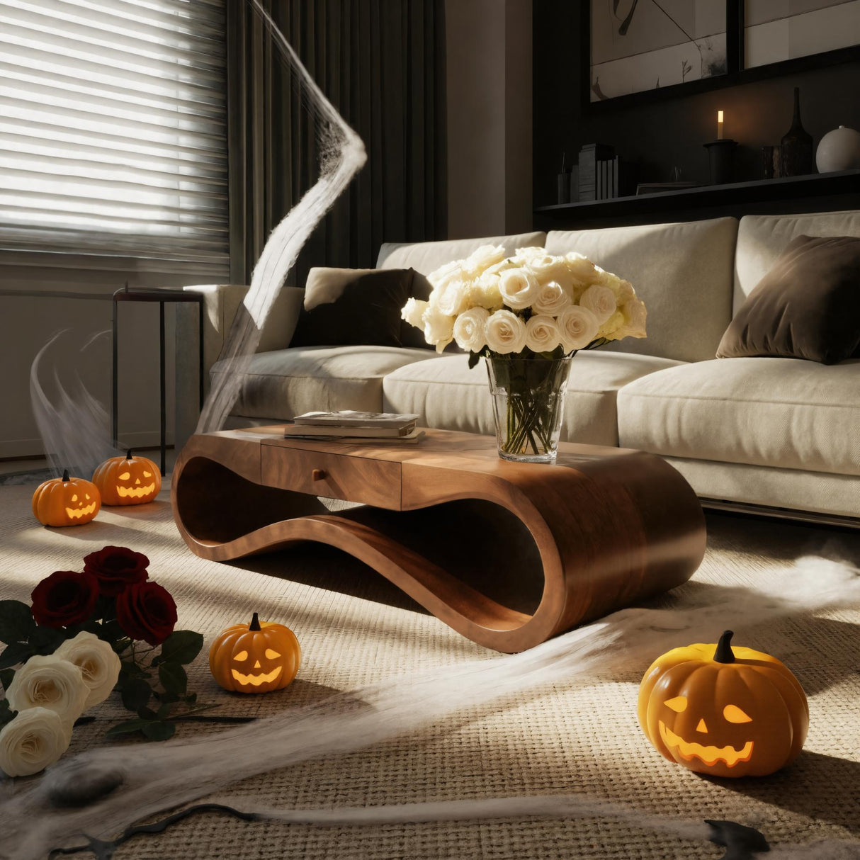 Rustic Halloween Sculptural Wood Coffee Table For Living Room Or Office