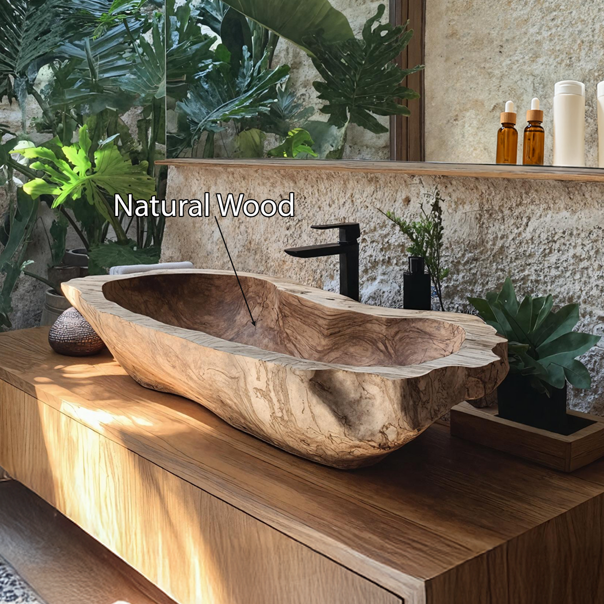 Mid Century Wood Wash Basin For Bathroom Interior Design
