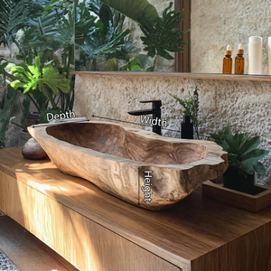 Mid Century Wood Wash Basin For Bathroom Interior Design