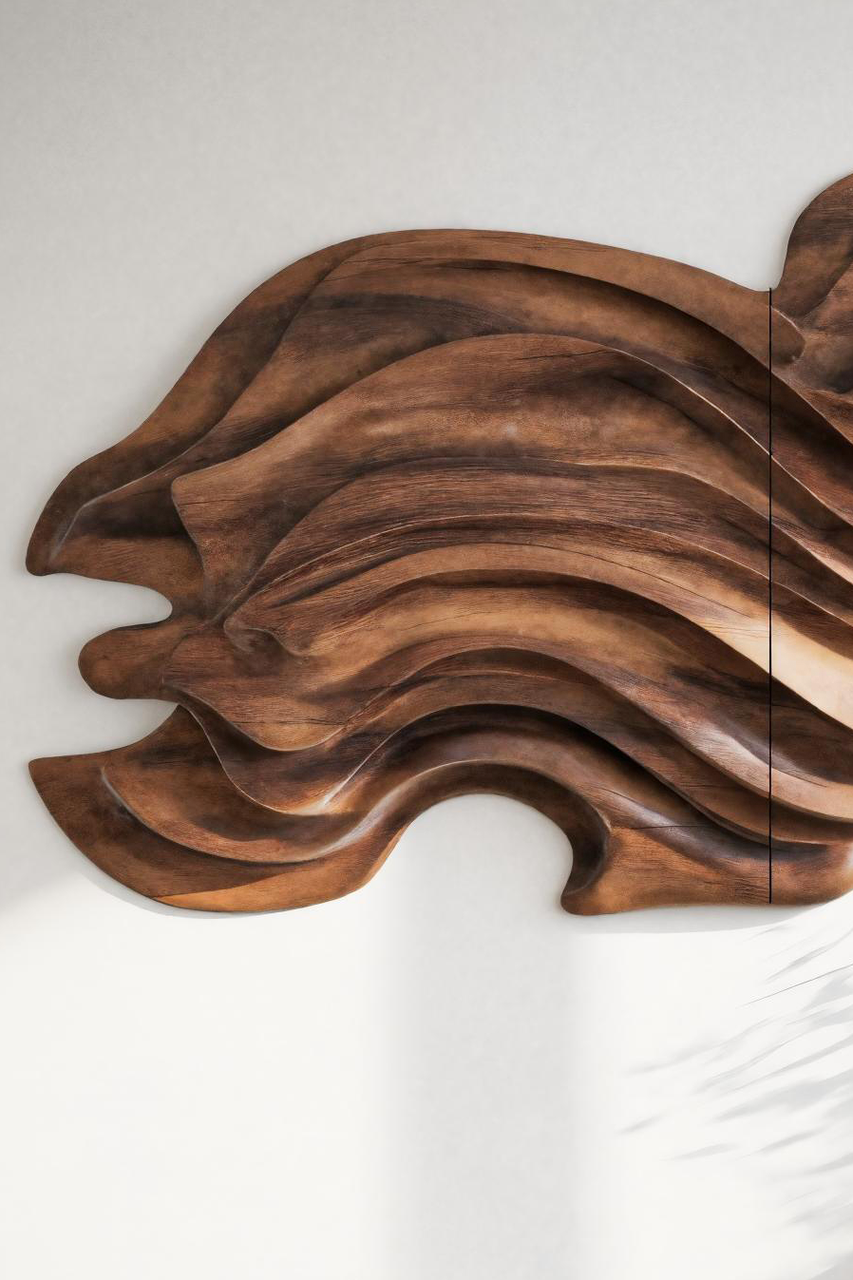 Flowing Wave Wall Sculpture With Abstract Carving For Living Room