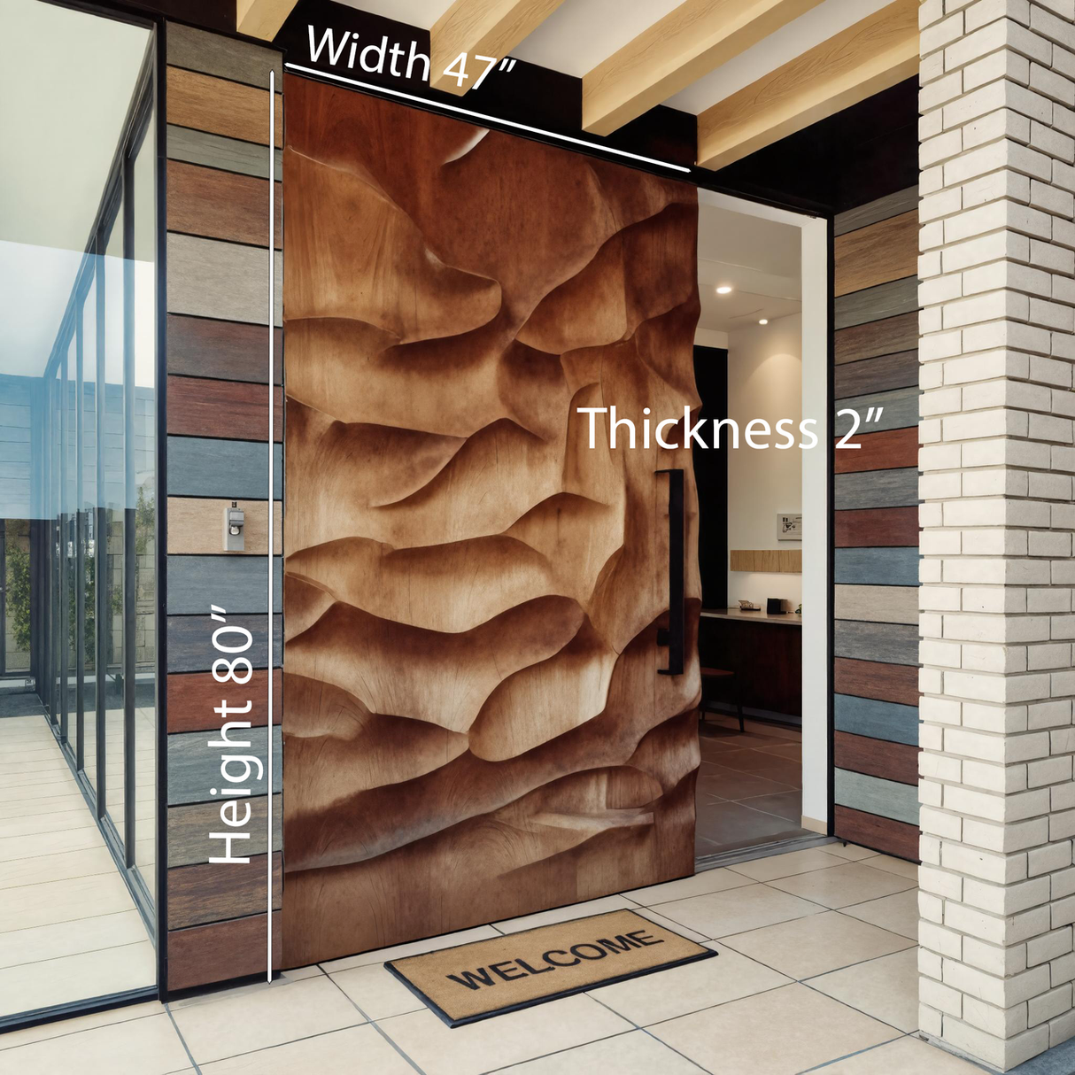Modern Sculptural Carved Door With 3D Wave For Entryway Or Foyer