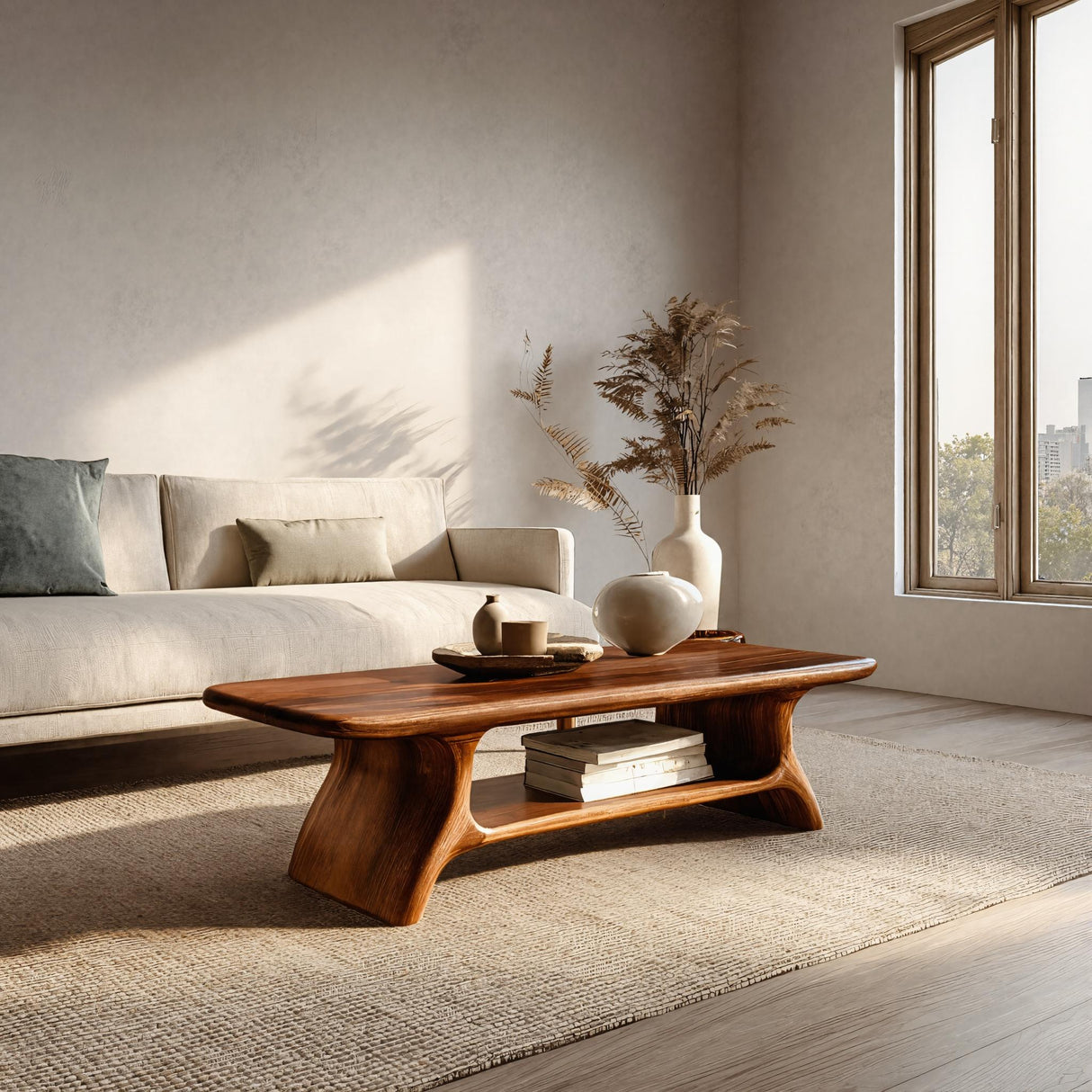 Modern Wooden Coffee Table With Open Shelf For Home Decor