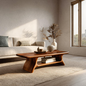 Modern Wooden Coffee Table With Open Shelf For Home Decor