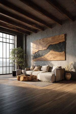 Mid Century Rectangular Wooden Wall Art For Living Room