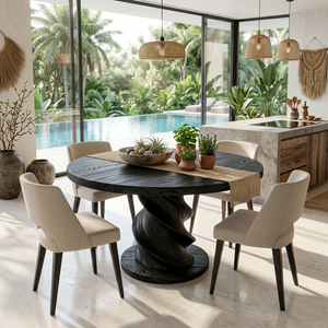 Sculptural Round Bistro Table For Tropical Dining Room