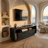 Luxury Walnut Media Console For Contemporary Master Suite Interior