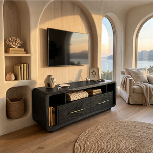 Luxury Walnut Media Console For Contemporary Master Suite Interior
