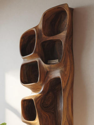 Sculptural Wall Shelf With Curved Compartments For Living Room