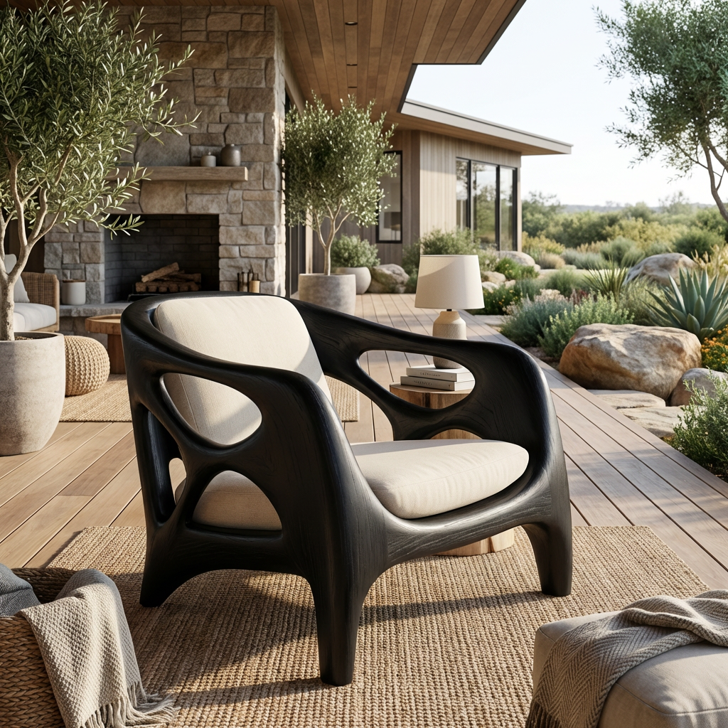 Sculptural Wooden Lounge Chair For Patio