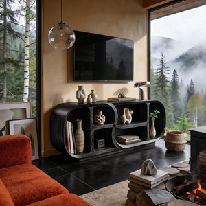 Modern Curved TV Stand For Open Living Interior