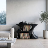 Modern Wooden Record Cabinet With Rounded Shelves For Living Room
