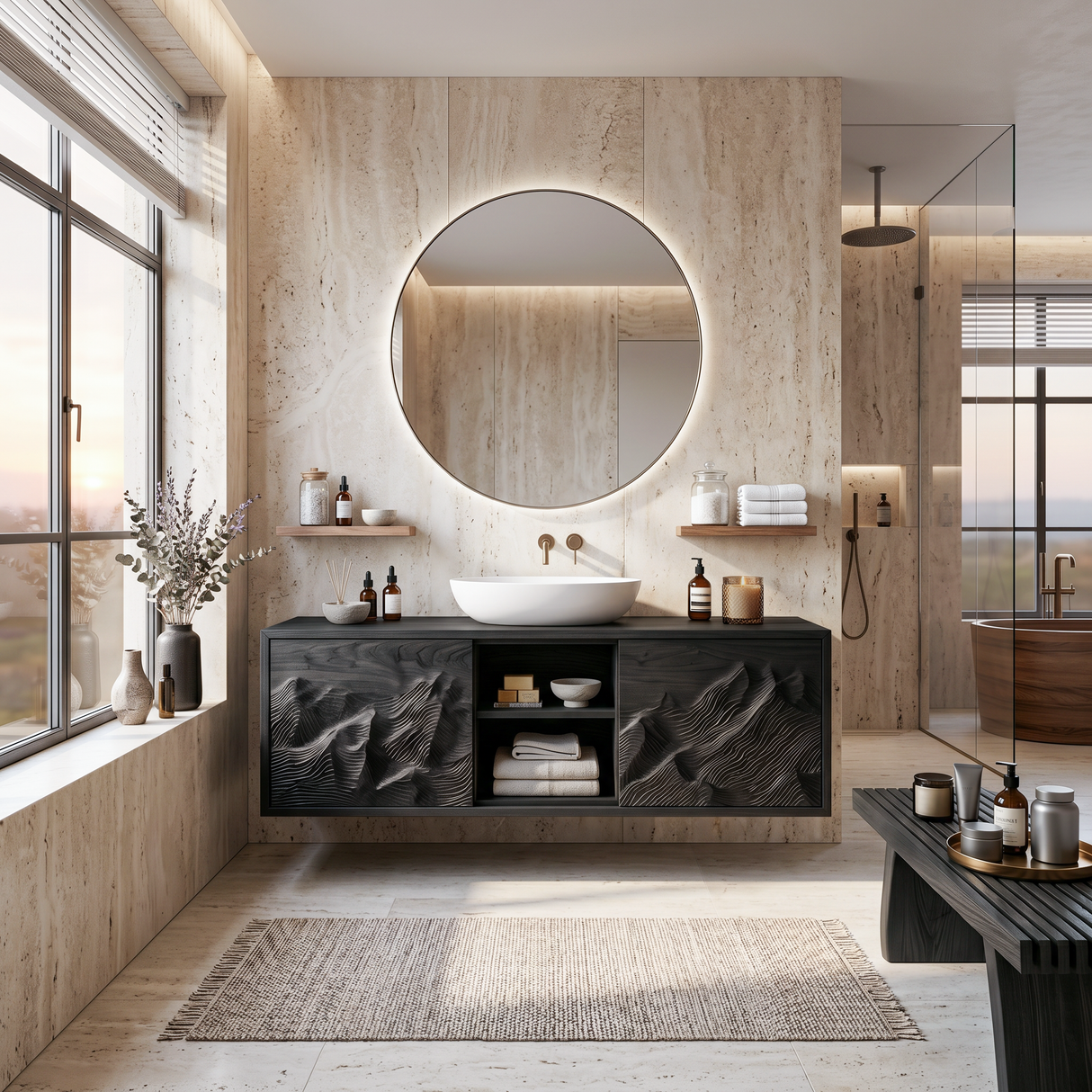 Organic Carved Floating Bathroom Vanity For Master Bathroom