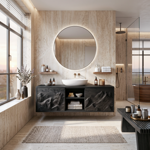 Organic Carved Floating Bathroom Vanity For Master Bathroom