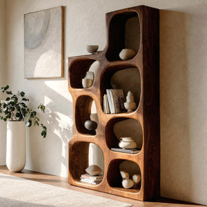 Organic Sculptural Wooden Bookshelf For Modern Living Room