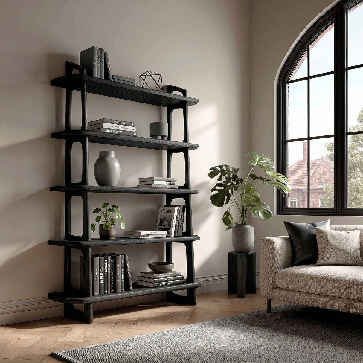 Contemporary Wooden Standing Shelf For Living Room Corner
