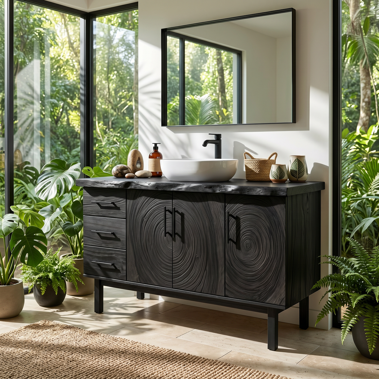 Tropical Natural Wood Vanity For Outdoor Bathroom