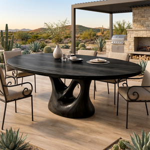 Farmhouse Wooden Dining Table With Sculptural Base For Dining Room