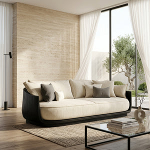 Modern Wooden Sofa With Flowing Rounded Edges For Home