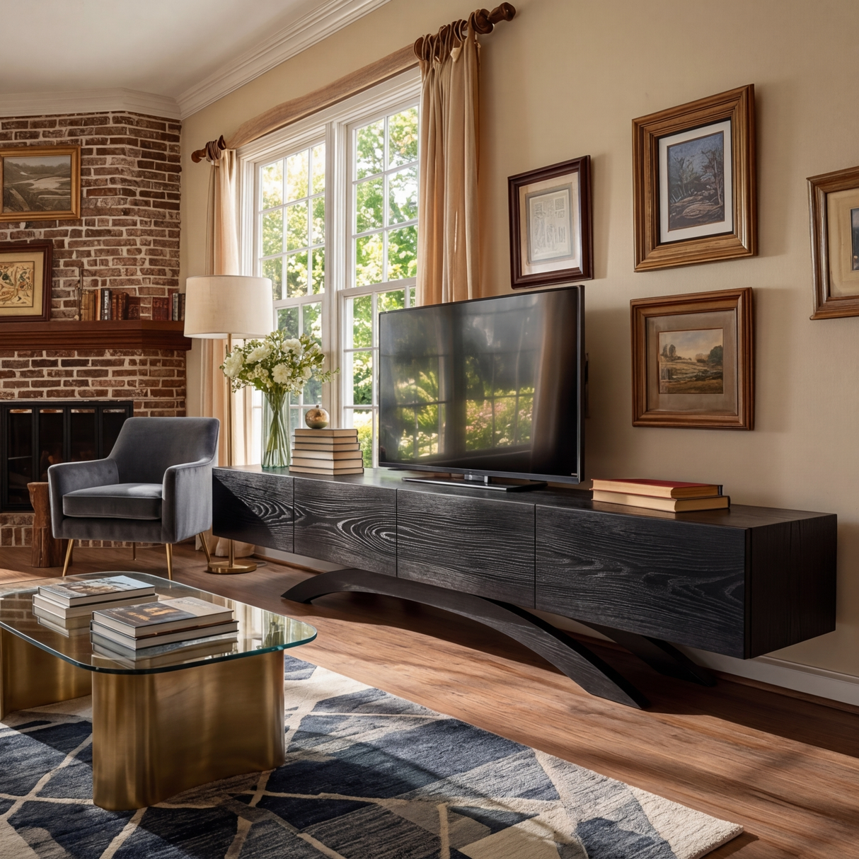 Modern Wooden TV Cabinet With Curved Base For Home Interior