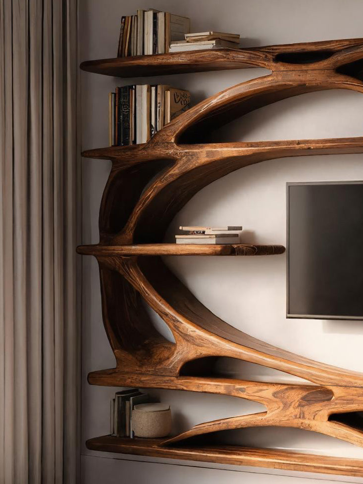 Modern Wall Mounted TV Stand With Bookshelf For Living Room