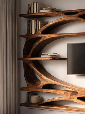 Modern Wall Mounted TV Stand With Bookshelf For Living Room