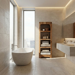 Handcrafted Wooden Bathroom Shelf With Four Tiers For Bathroom