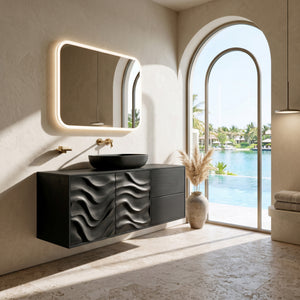 Modern Wave Carved Floating Bathroom Vanity For Master Bathroom