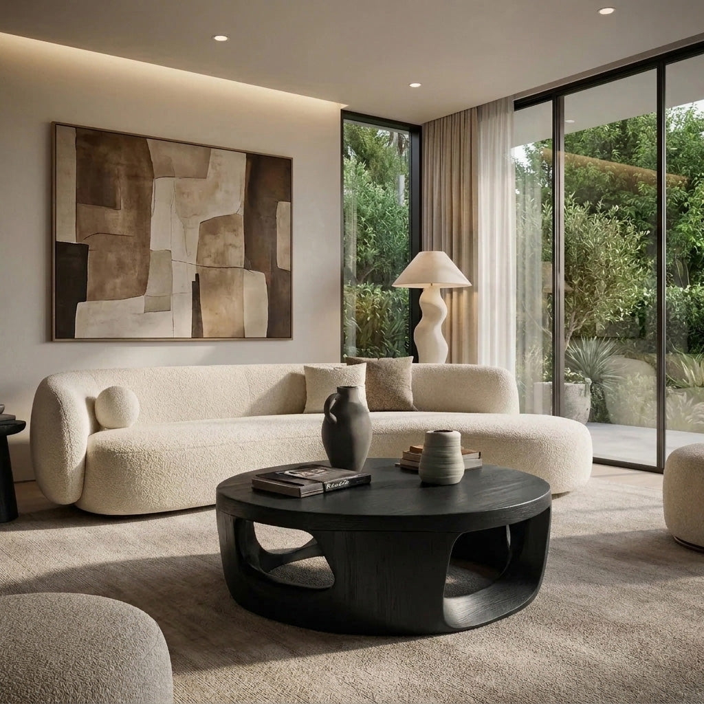Contemporary Round Coffee Table With Open Cut Base For Living