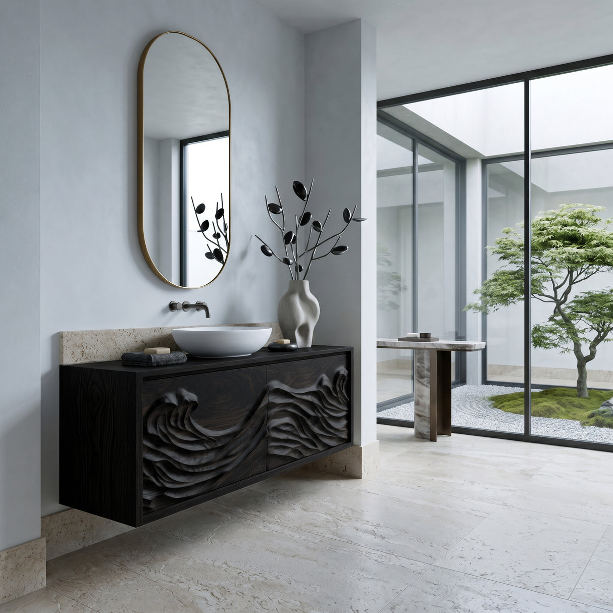 Luxury Ocean Wave Floating Bathroom Vanity For Modern Bathroom