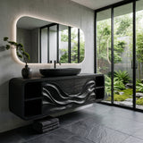 Organic Floating Bathroom Cabinet With Open Shelves For Spa Bathroom