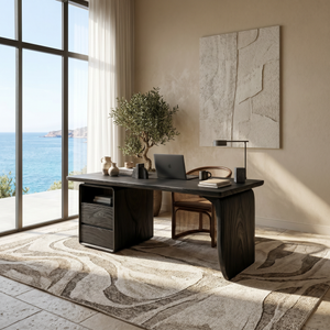 Japandi Study Desk With Curved Legs For Zen Office Room