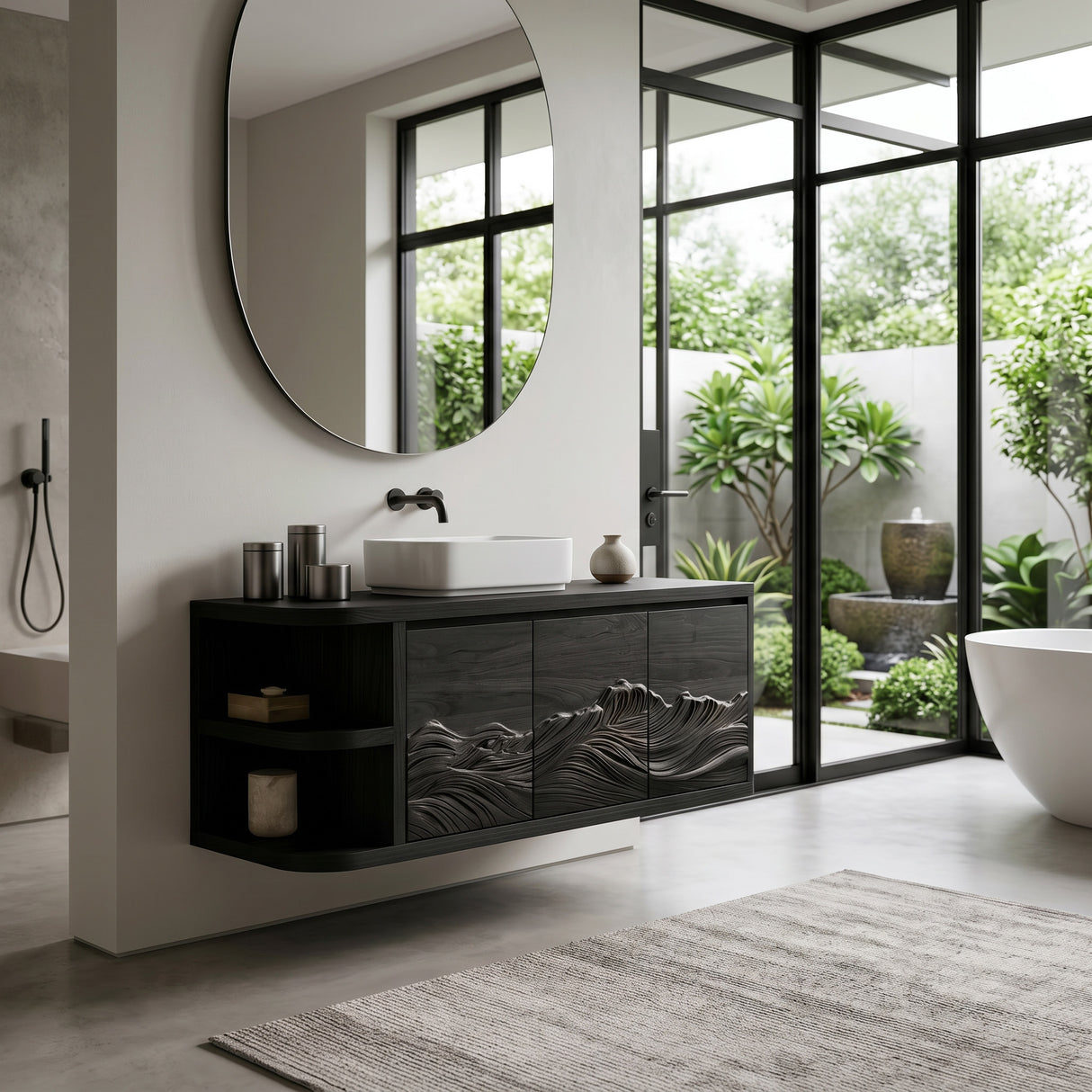 Contemporary Mountain Carved Floating Bathroom Vanity For Bathroom